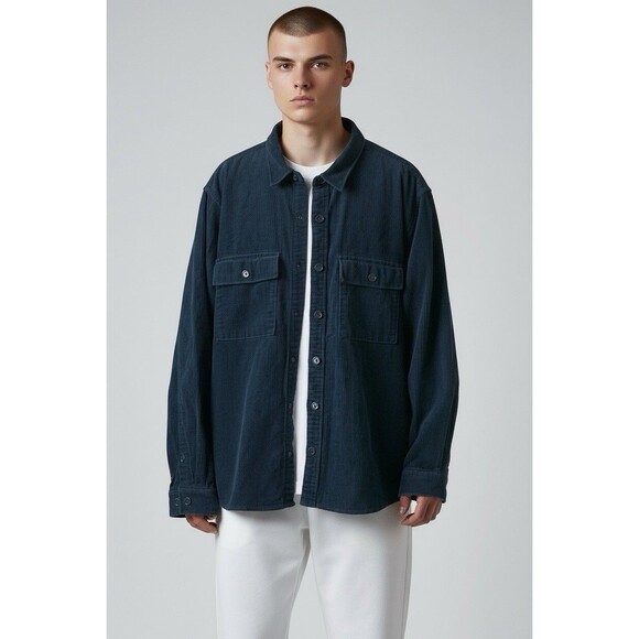 Le 31 Par Simons Overshirt Shacket Mens L Navy Long Sleeve Vision Organic Cotton - Picture 9 of 15